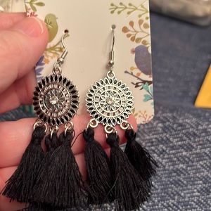 Silver with black tassel earrings